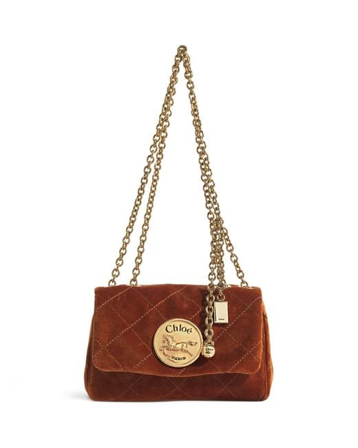 Chloé Brown Small Velvet Heritage Shoulder Bag
