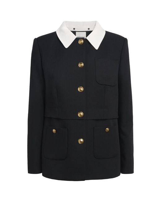 Sandro Black Wool Contrast Collar Blazer