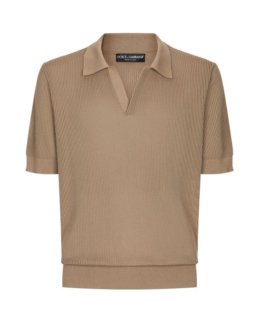Dolce & Gabbana Brown Cotton Ribbed Polo Shirt for men