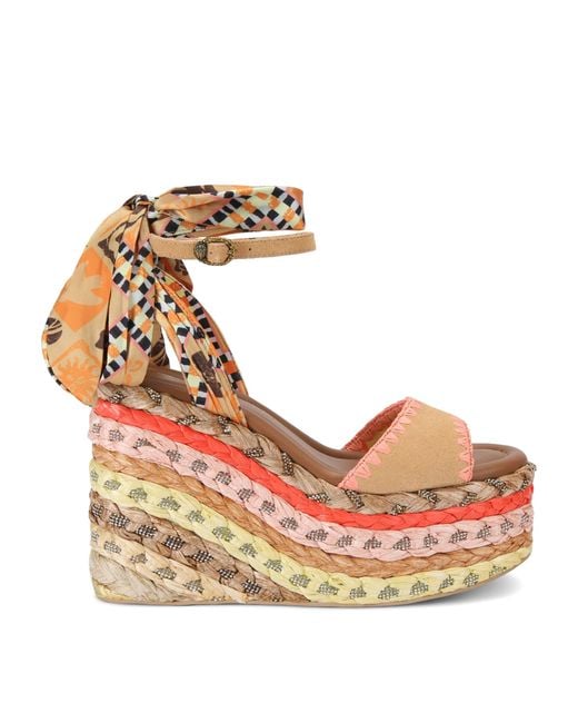 Kurt Geiger Natural Suede Chelsea Scarf Wedge Heel