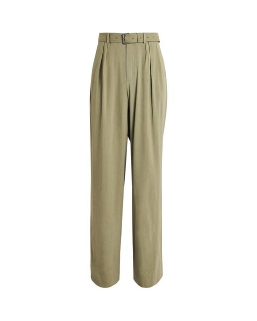 Dries Van Noten Green Linen-Blend Belted Straight Trousers for men