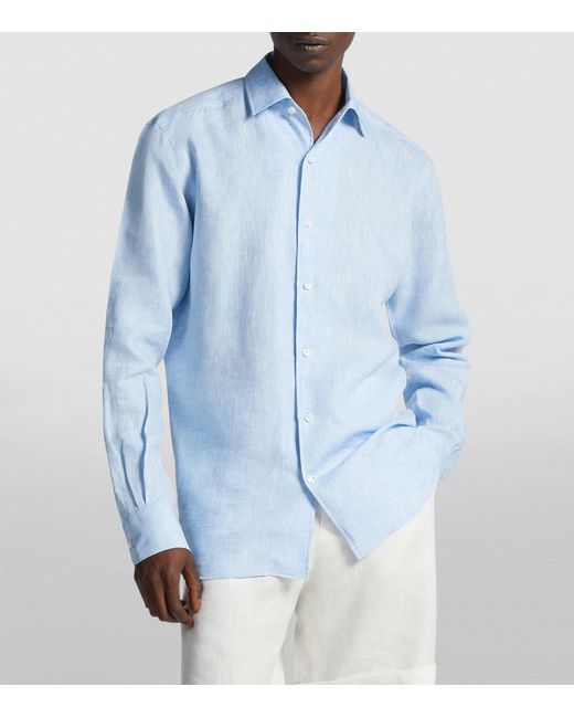 Zegna Blue Linen Long-sleeved Shirt for men