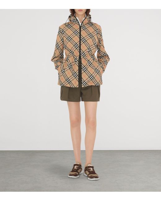 Burberry Brown Technical Check Hooded Jacket