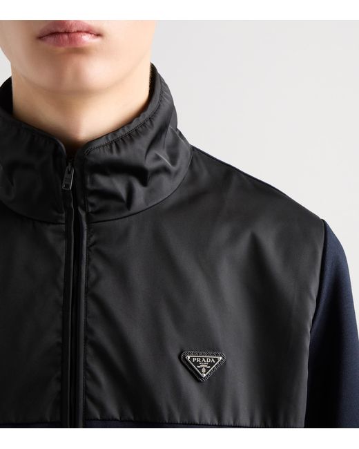 Prada Blue Cotton-Blend Fleece Bomber Jacket for men