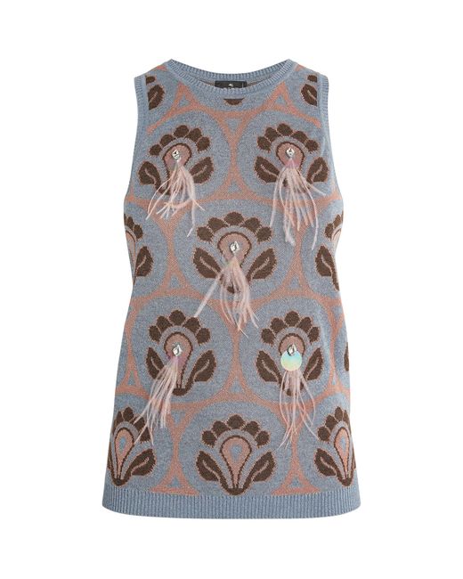 Etro Gray Embellished Knitted Top