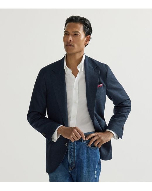 Brunello Cucinelli Blue Mouliné Virgin Wool Twill Deconstructed Blazer for men