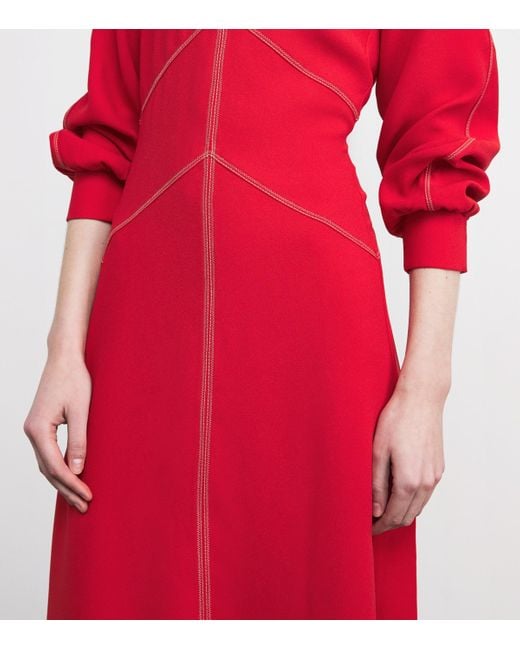 ME+EM Red Panelled Raglan-Long-Sleeves Woven Maxi Dress