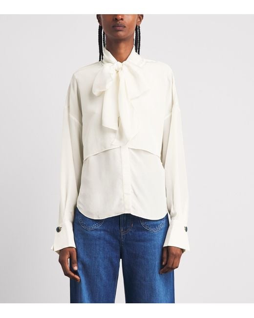 Veronica Beard White Scarf-Neck Darlis Blouse
