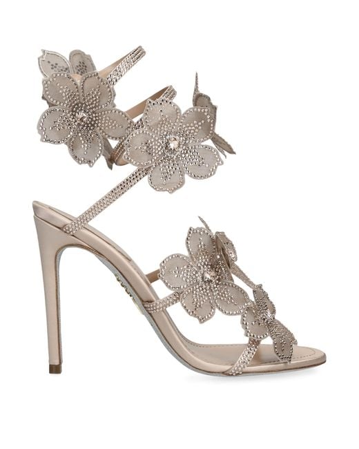 Rene Caovilla Natural Satin Floral Cleo Sandals 105