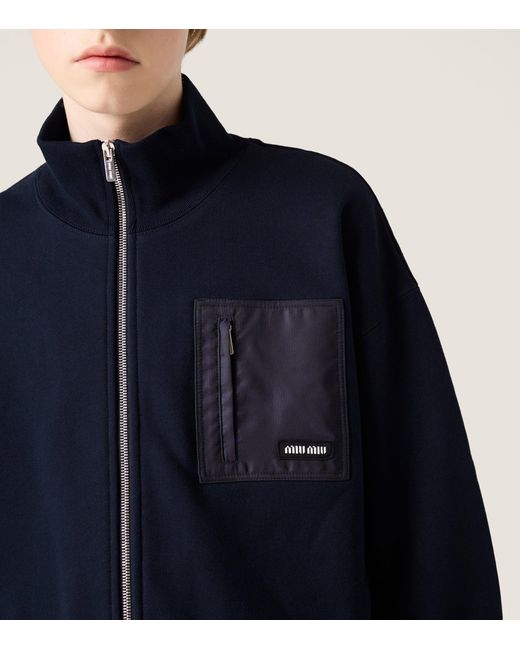 Miu Miu Blue Cotton Logo Zip-Up Sweatshirt