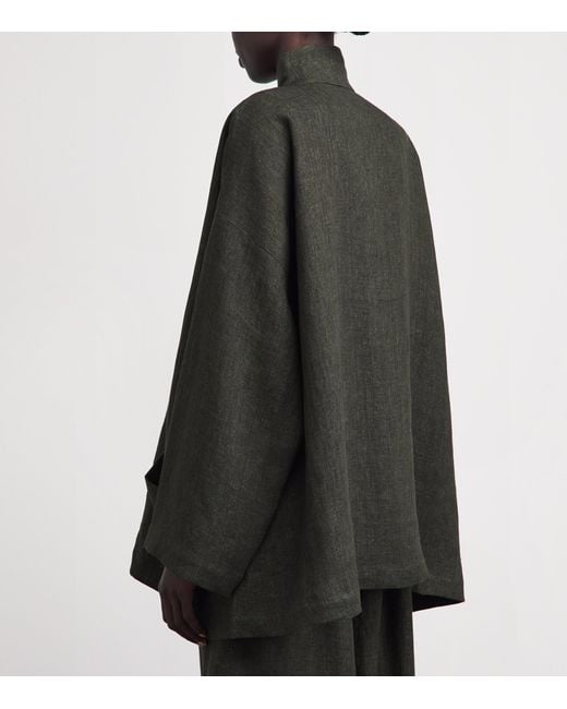 Eskandar Gray Linen Double Stand-Collar Longline Jacket