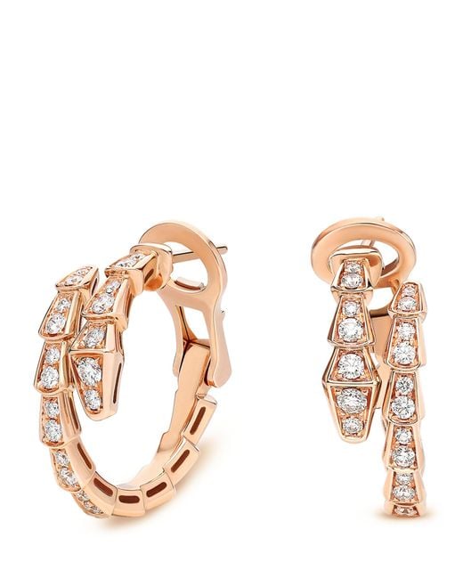 BVLGARI Metallic Rose Gold And Diamond Serpenti Viper Earrings