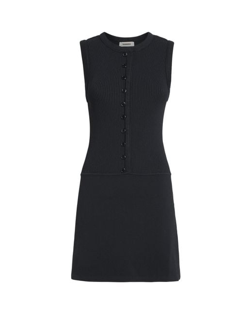 Sandro Black Ribbed A-Line Mini Dress