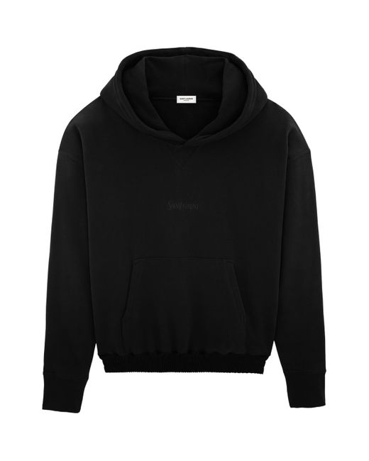Saint Laurent Black Cotton Embroidered Logo Hoodie for men