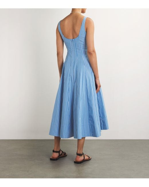 Staud Blue Stretch-Cotton Wells Midi Dress