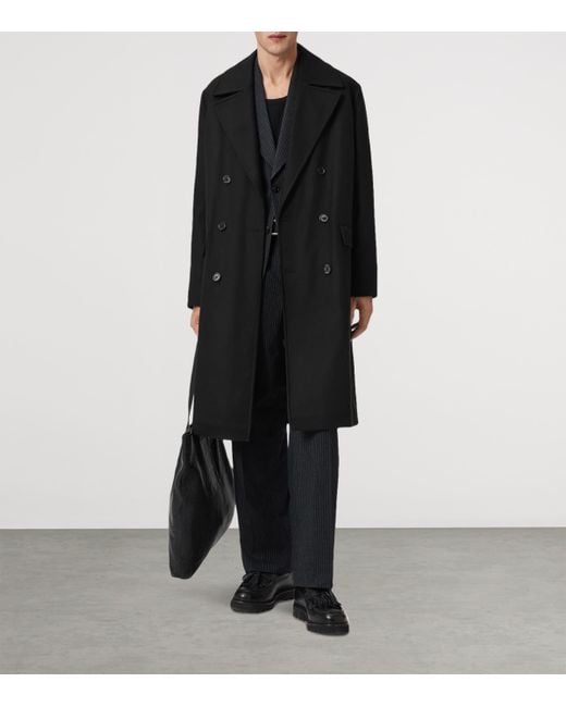 AllSaints Black Wool-Blend Curran Overcoat for men