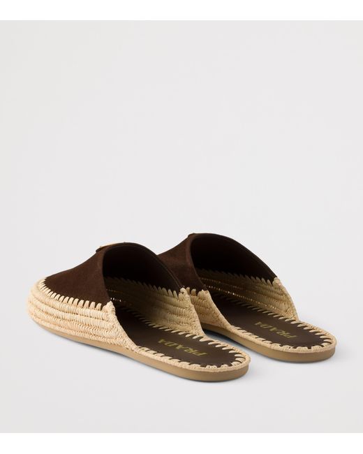 Prada Brown Suede Triangle Mules