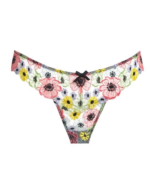 Fleur du Mal Blue Floral-Embroidered Azalea Thong