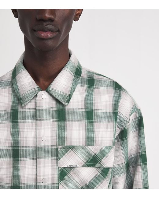 Represent Green Cotton Check Flannel Shirt for men