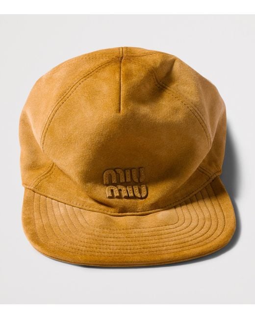 Miu Miu Natural Suede Logo Baseball Cap