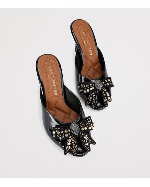 Kurt Geiger Black Leather Belgravia Stud Bow Heeled Mules