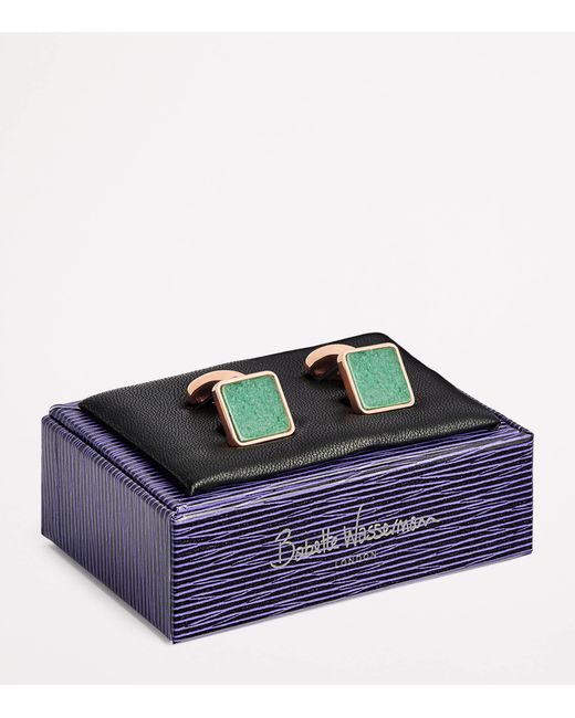 Babette Wasserman Green Rose-Plated Key Stone Cufflinks for men