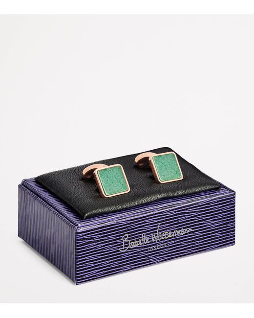Babette Wasserman Green Rose-Plated Key Stone Cufflinks for men