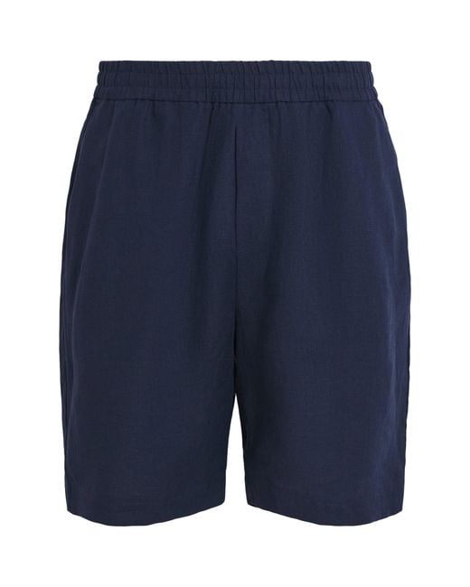 Sunspel Blue Linen Drawstring Shorts for men