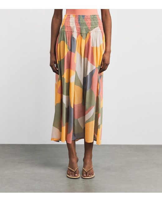 Eres Orange Silk Printed Highlight Maxi Skirt