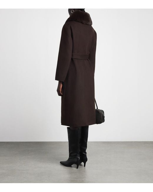 Maje Black Wool-Blend Faux Fur-Collar Coat