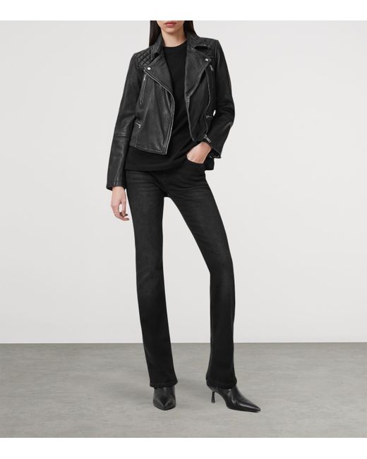 AllSaints Black Leather Cargo Biker Jacket