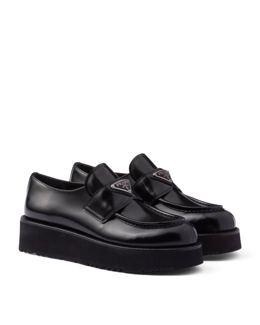 Prada Black Brushed Leather Loafers 45