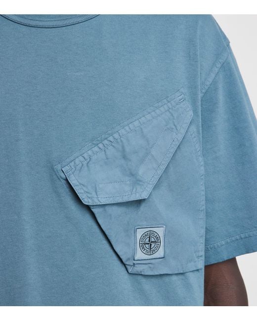 Stone Island Blue Cotton Compass Pocket T-Shirt for men