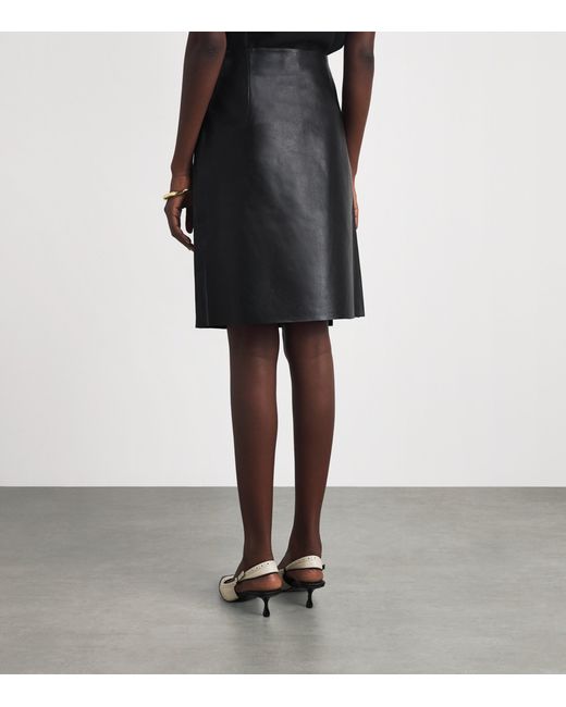 St. Agni Black Leather Everyday Wrap Midi Skirt