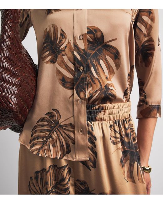L'Agence Brown Satin Palm Leaf Dani Blouse