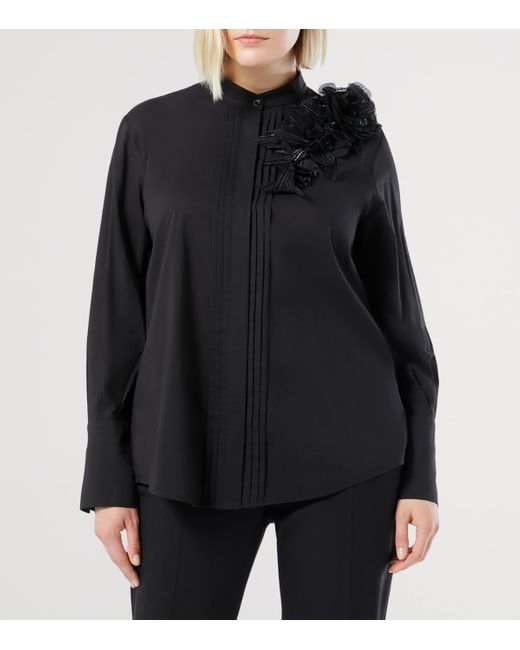 Marina Rinaldi Black Floral-Detail Fieno Shirt