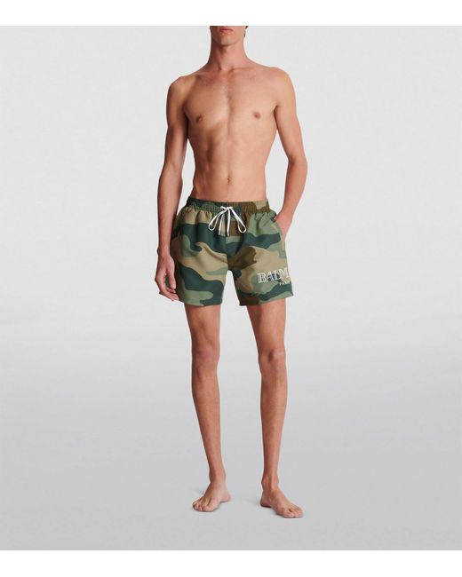 Balmain Green Camouflage Swim Shorts for men
