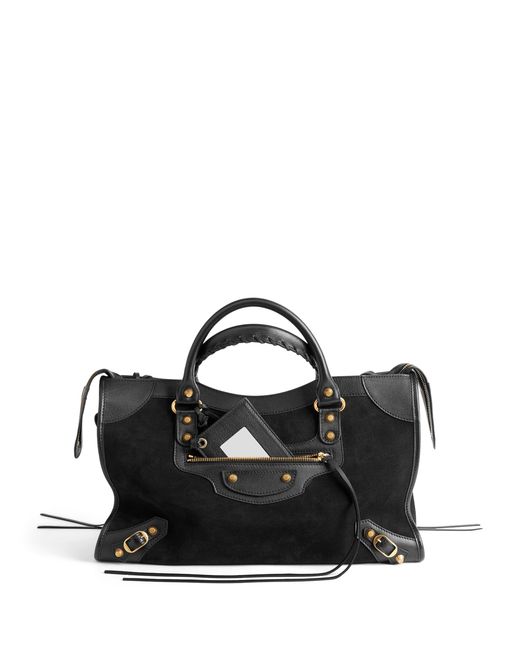 Balenciaga Black Medium Suede Le City Top-Handle Bag