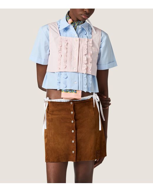 Miu Miu Pink Cotton Ruffled Crop Top