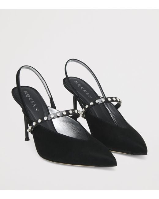 Alexander McQueen Black Nylon Revel Slingback Heels 90
