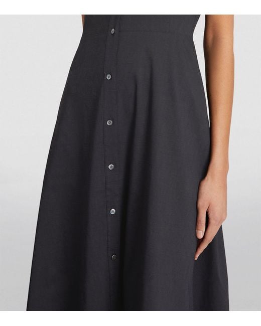 Theory Black Linen-blend Shirt Midi Dress