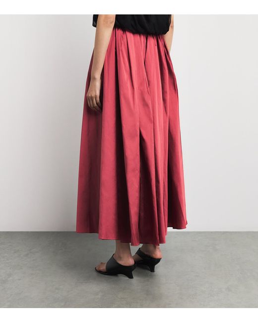 Abadia Red Elodie Pleated Midi Skirt