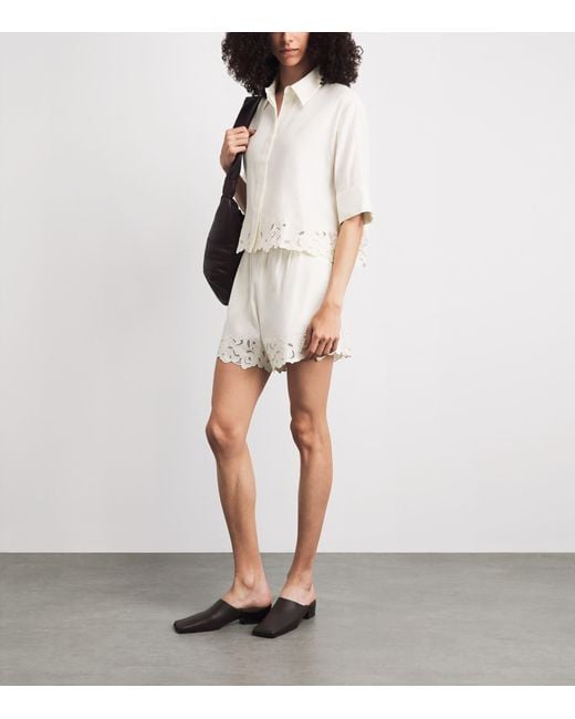 Camilla & Marc White Linen-Blend Chara Embroidered Shorts
