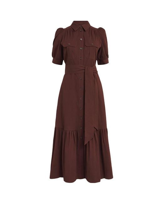 ME+EM Brown Stretch-Cotton Seersucker Midi Shirt Dress