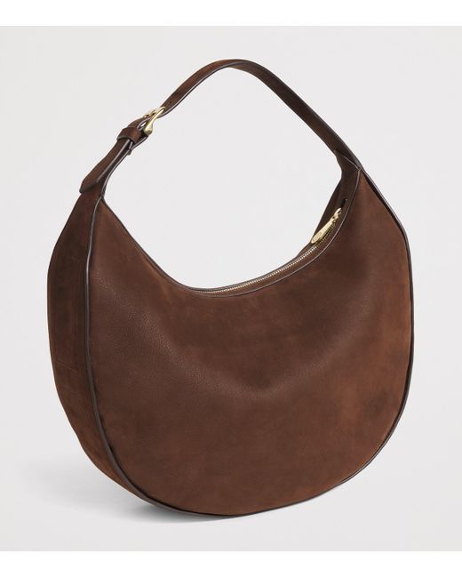 Harrods Brown Large Suede Crescent Shoulder Bag