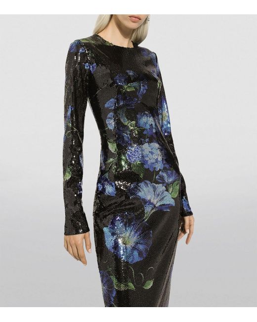 Dolce & Gabbana Black Long Sequined Dress With Bluebell