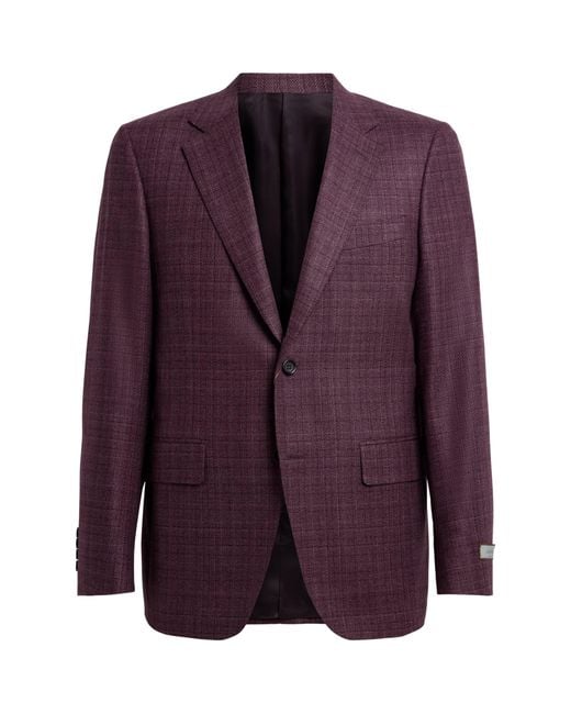 Canali Purple Wool-Silk Check Blazer for men