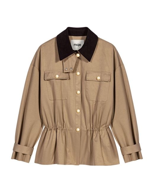 Maje Brown Contrast-Collar Trench Coat