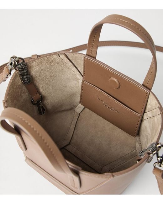 Brunello Cucinelli Brown Mini Calfskin Bc Duo Tote Bag