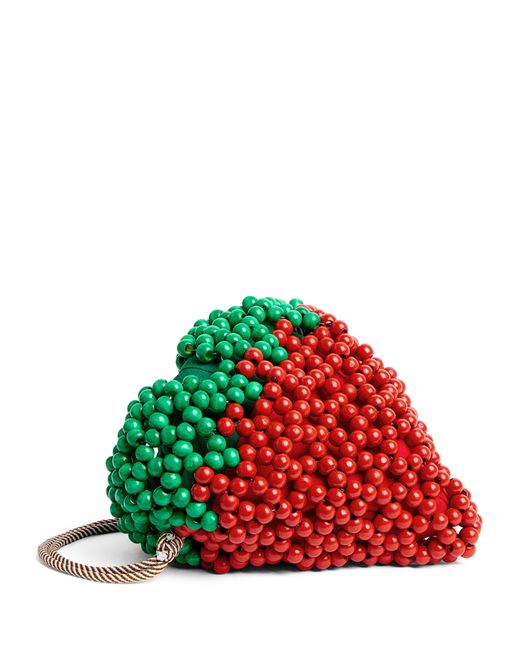 ALÉMAIS Red Mini Beaded Strawberry Shoulder Bag